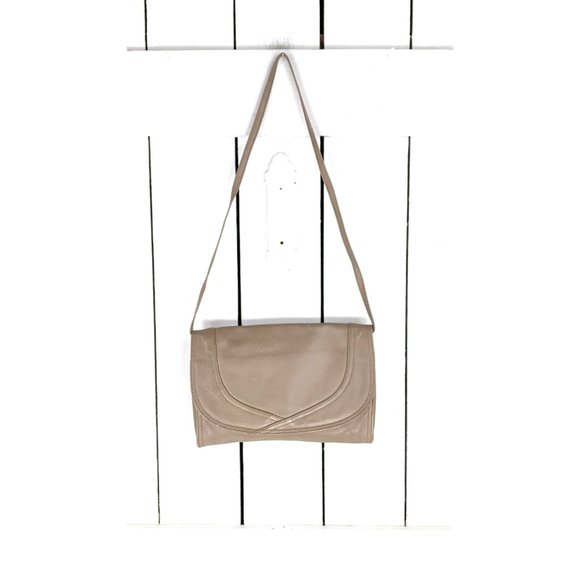 70s vintage tan brown leather clutch shoulder purse bag - Picture 3 of 7